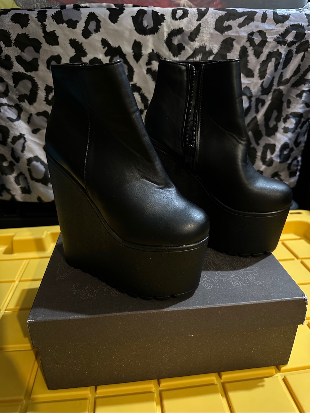 Black Platform Wedge Ankle Boots — High Lift Chunky Heel